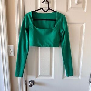 Girlfriend Collective Kingsley Long Sleeve Cropped Top Emerald Green Size Small